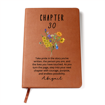 Personalized 30th Birthday Journal with Name • Custom Vegan Leather Notebook Gift for Her • Chapter 30 Birthday Keepsake • New Chapter Gift