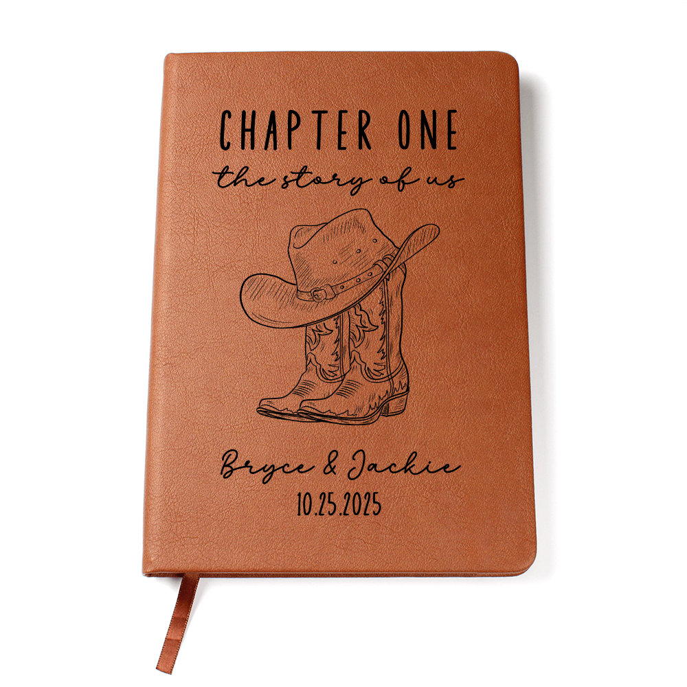Personalized Wedding Journal | Chapter One Story of Us Vegan Leather Notebook, Custom Anniversary Gift for Couple, Rustic Western Keepsake