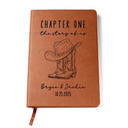 Personalized Wedding Journal | Chapter One Story of Us Vegan Leather Notebook, Custom Anniversary Gift for Couple, Rustic Western Keepsake