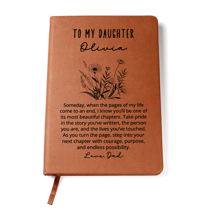 To My Daughter Journal from Dad – Personalized Christmas Gift for Her, Custom Vegan Leather Notebook, Birthday, Graduation Keepsake
