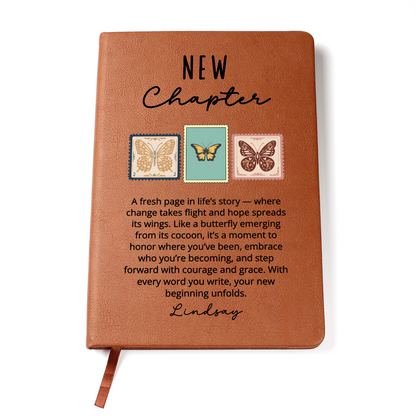 Personalized Butterfly New Chapter Notebook | Custom Name Vegan Leather Journal Sobriety Divorce Recovery Encouragement Healing Gift for Her
