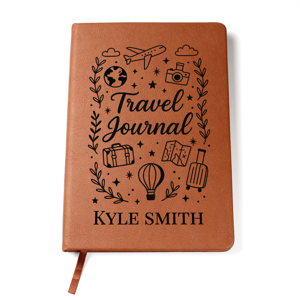 Personalized Travel Journal – Custom Name Vegan Leather Notebook | Wanderlust Gift for Women, Men, Students, Jetsetters
