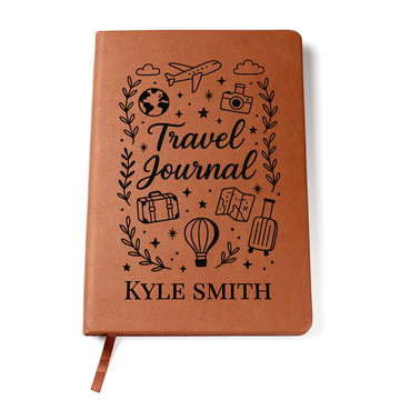 Personalized Travel Journal – Custom Name Vegan Leather Notebook | Wanderlust Gift for Women, Men, Students, Jetsetters