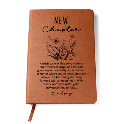 Personalized New Chapter Journal | Custom Name Vegan Leather Notebook | Retirement Divorce Sobriety Recovery New Beginnings Gift