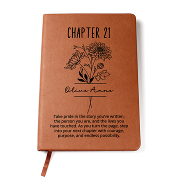 21st Birthday Gift for Her – Personalized Chapter 21 Journal with Name – Birth Month Flower Notebook – 21st Keepsake Gift Idea