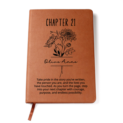 21st Birthday Gift for Her – Personalized Chapter 21 Journal with Name – Birth Month Flower Notebook – 21st Keepsake Gift Idea