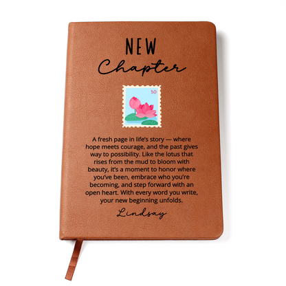 Personalized New Chapter Lotus Journal | Custom Name Vegan Leather Notebook | Sobriety Recovery Divorce Healing Encouragement Gift