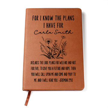 Personalized Christian Journal with Bible Verse Jeremiah 29:11, Custom Name Gift for Her, Faith Prayer Notebook, Vegan Leather