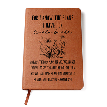 Personalized Christian Journal with Bible Verse Jeremiah 29:11, Custom Name Gift for Her, Faith Prayer Notebook, Vegan Leather