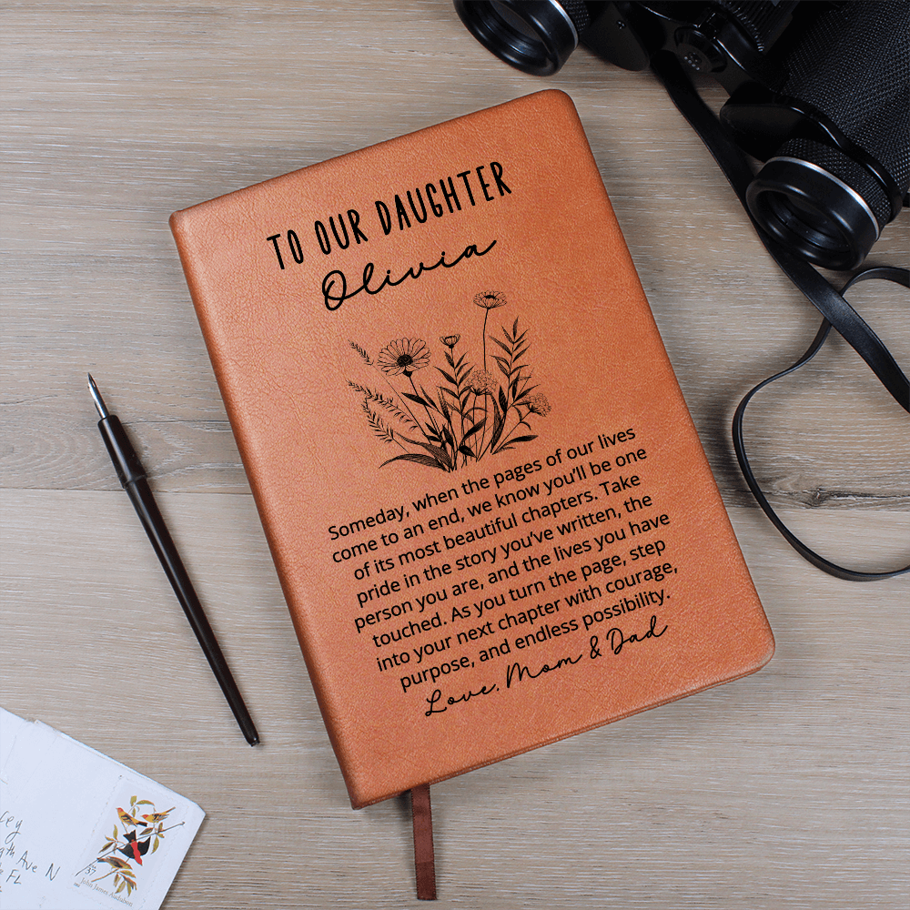 To Our Daughter Journal – Personalized Christmas Gift from Mom and Dad, Custom Name Vegan Leather Notebook, Birthday or Graduation Gift
