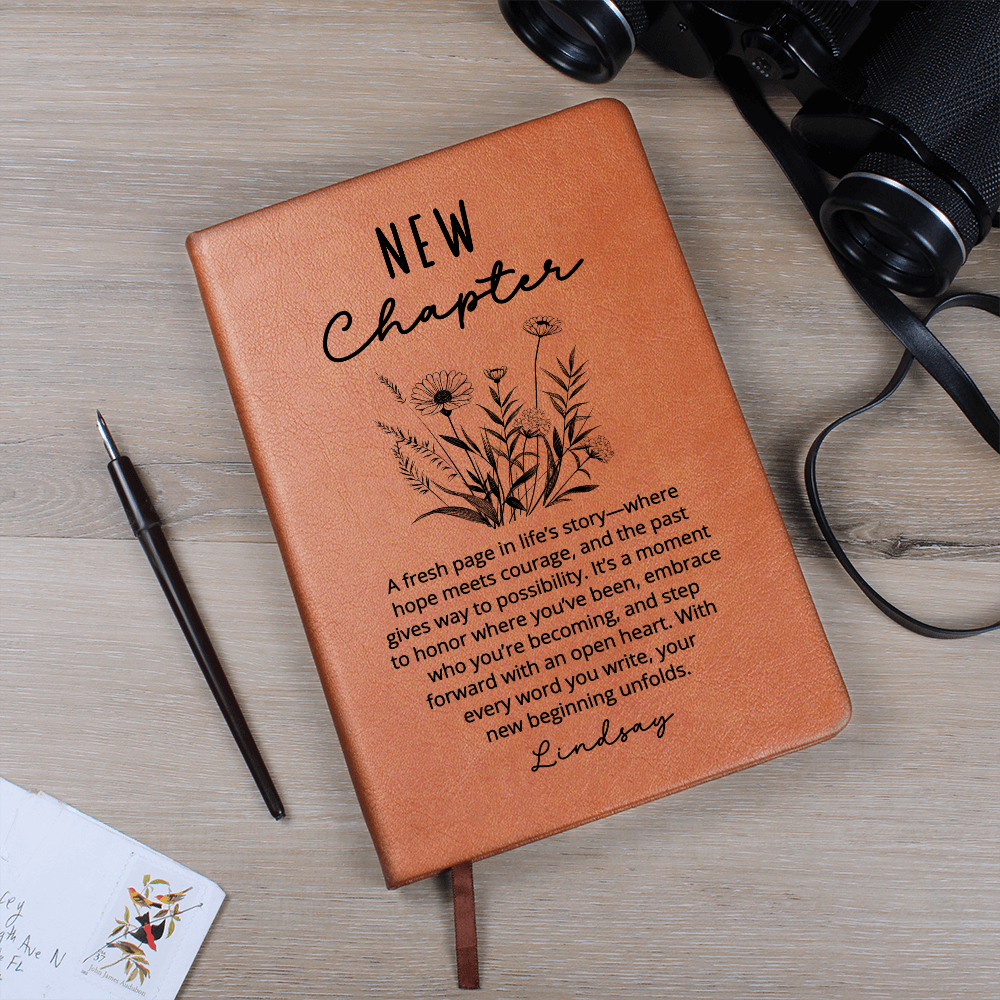 Personalized New Chapter Journal | Custom Name Vegan Leather Notebook | Retirement Divorce Sobriety Recovery New Beginnings Gift