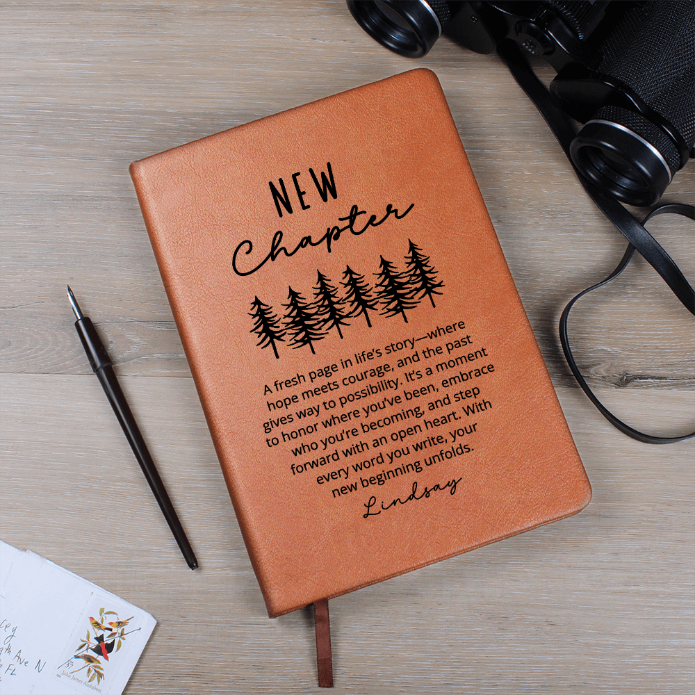 Personalized New Chapter Journal | Custom Name Vegan Leather Notebook | Retirement Divorce Sobriety Recovery Graduation Christmas Gift