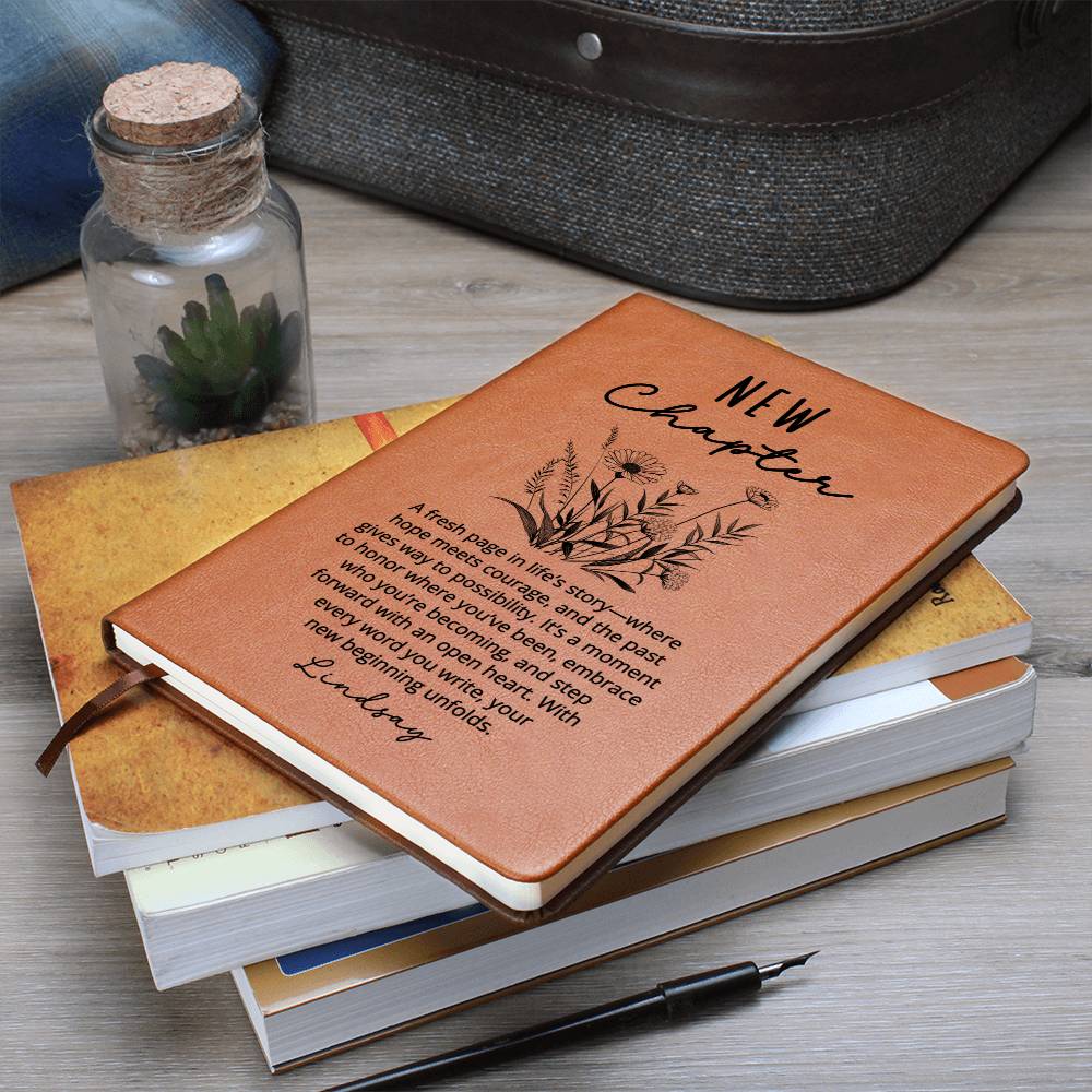 Personalized New Chapter Journal | Custom Name Vegan Leather Notebook | Retirement Divorce Sobriety Recovery New Beginnings Gift