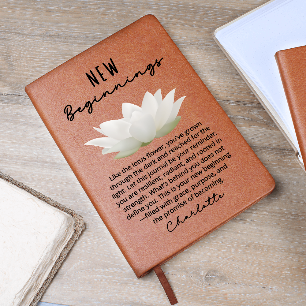 Lotus Flower New Beginnings Journal – Custom Name Gift for Her – Divorce, Breakup, Clean Slate, Strength, Sober Moving or New Job Gift