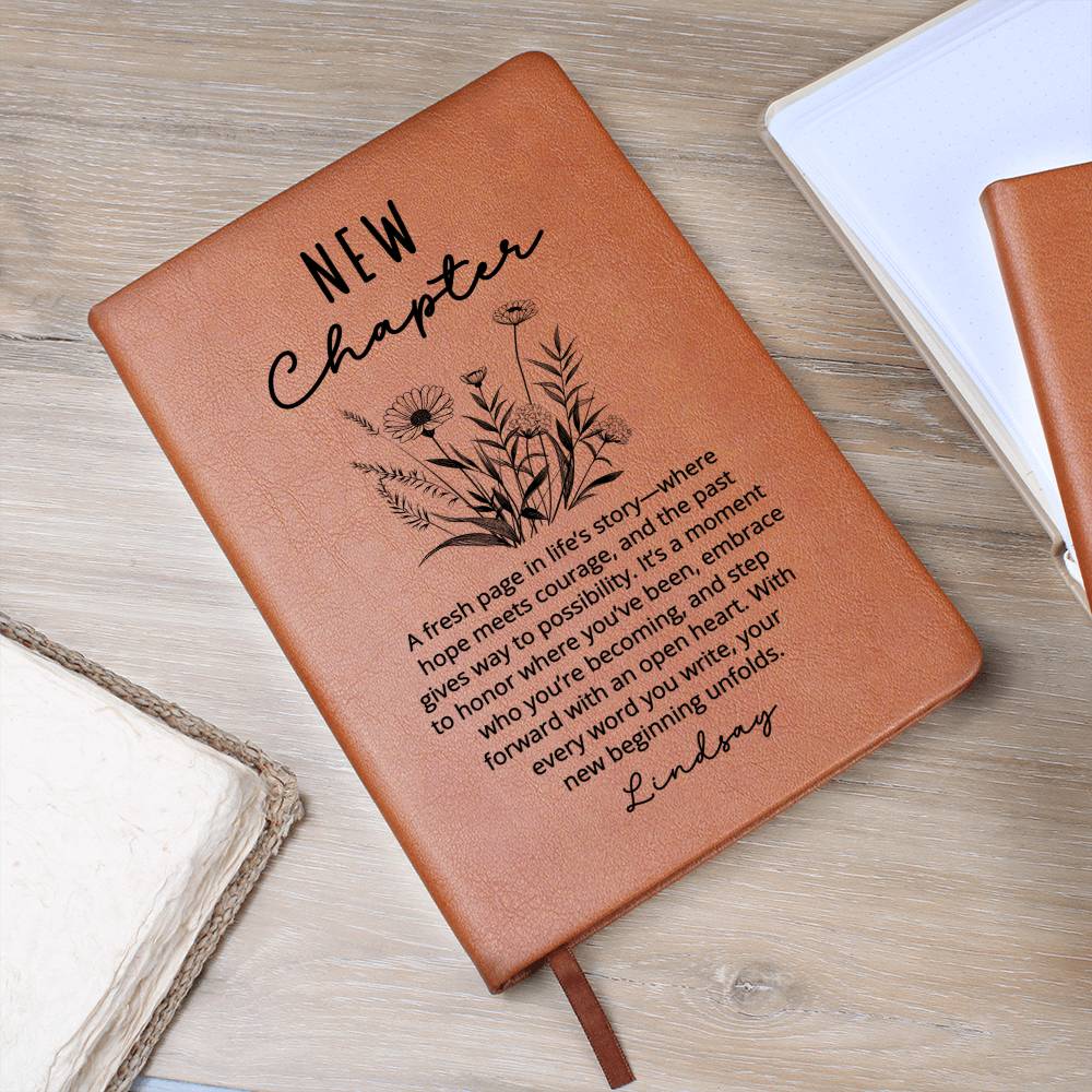 Personalized New Chapter Journal | Custom Name Vegan Leather Notebook | Retirement Divorce Sobriety Recovery New Beginnings Gift
