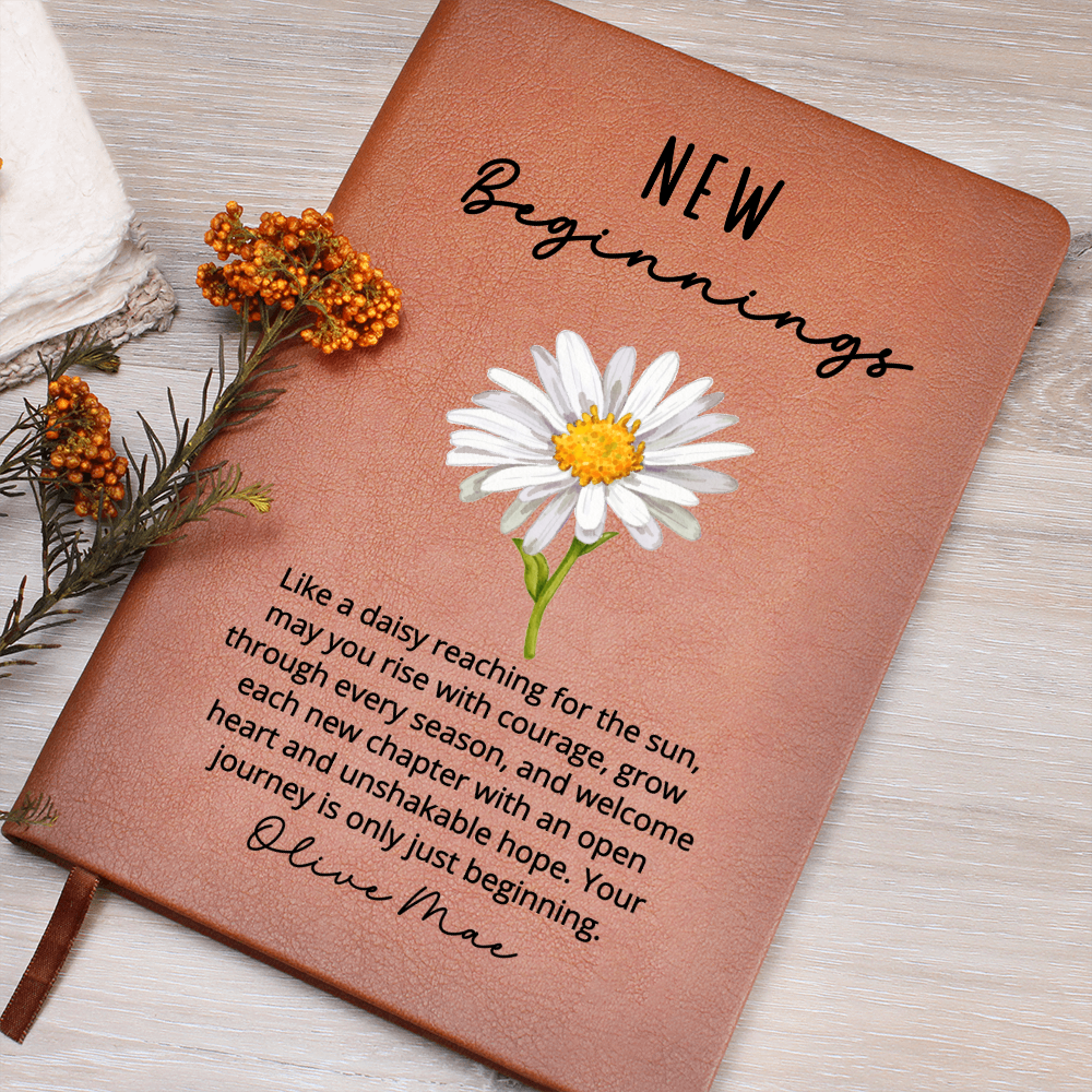 New Beginnings Daisy Personalized Journal - New Job, Graduation, Farewell, Good Luck, Divorce, Inspirational Gift for Her, New House