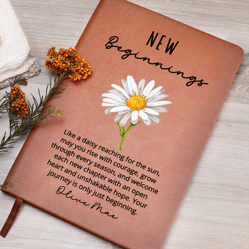 New Beginnings Daisy Personalized Journal - New Job, Graduation, Farewell, Good Luck, Divorce, Inspirational Gift for Her, New House