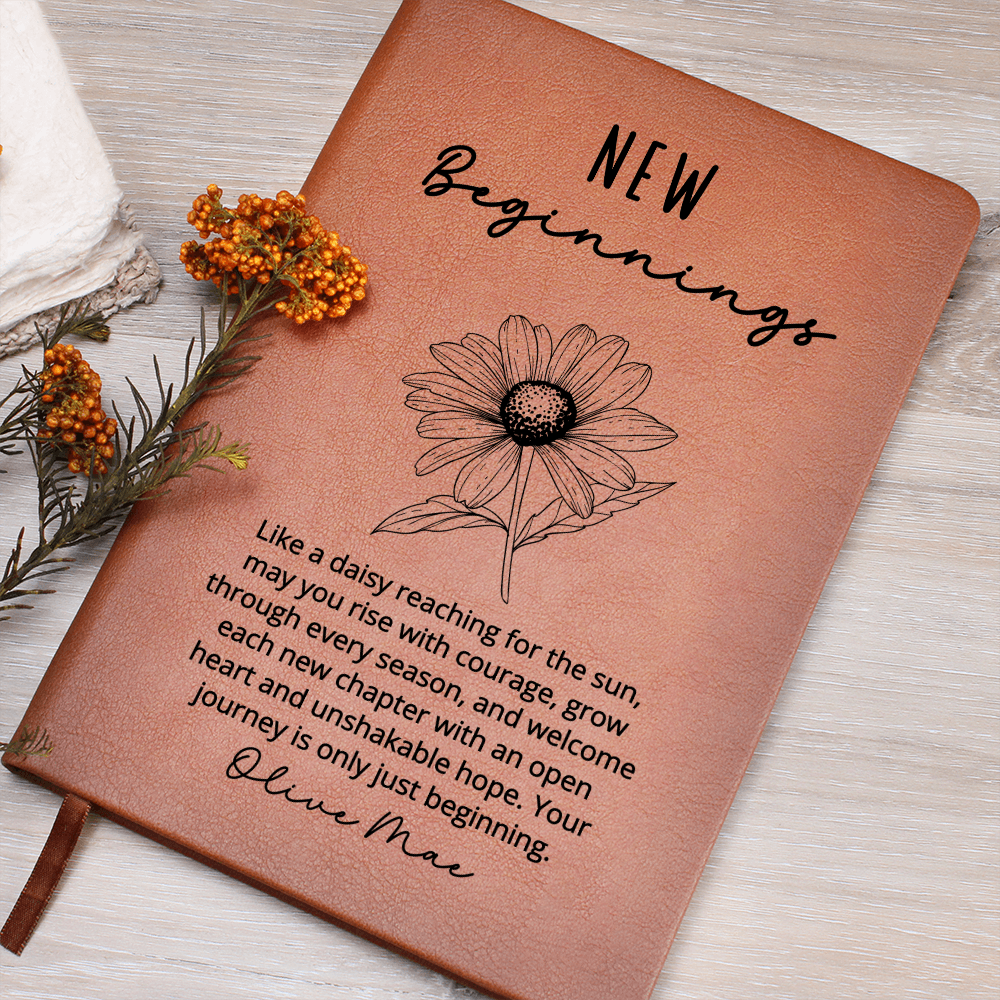 New Beginnings Daisy Personalized Journal | New Job, Graduation, Farewell, Good Luck, Divorce, Inspirational Gift for Her, Women New House