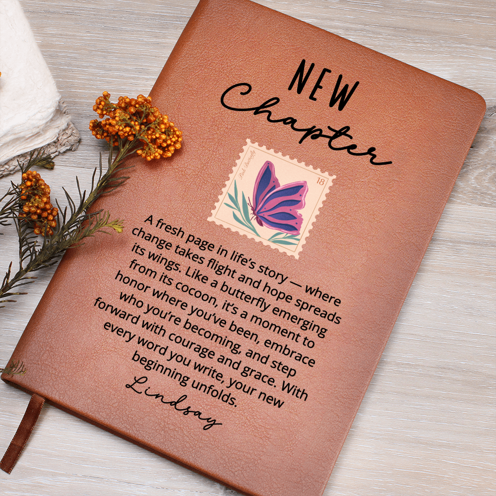Personalized Butterfly New Chapter Journal | Custom Name Vegan Leather Notebook | Sobriety Divorce Recovery Healing Gift for Her
