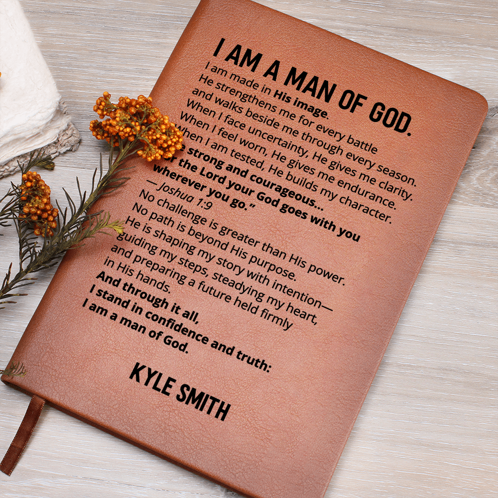 Christian Man of God Journal Personalized Faith Notebook Custom Name Scripture Gift for Him