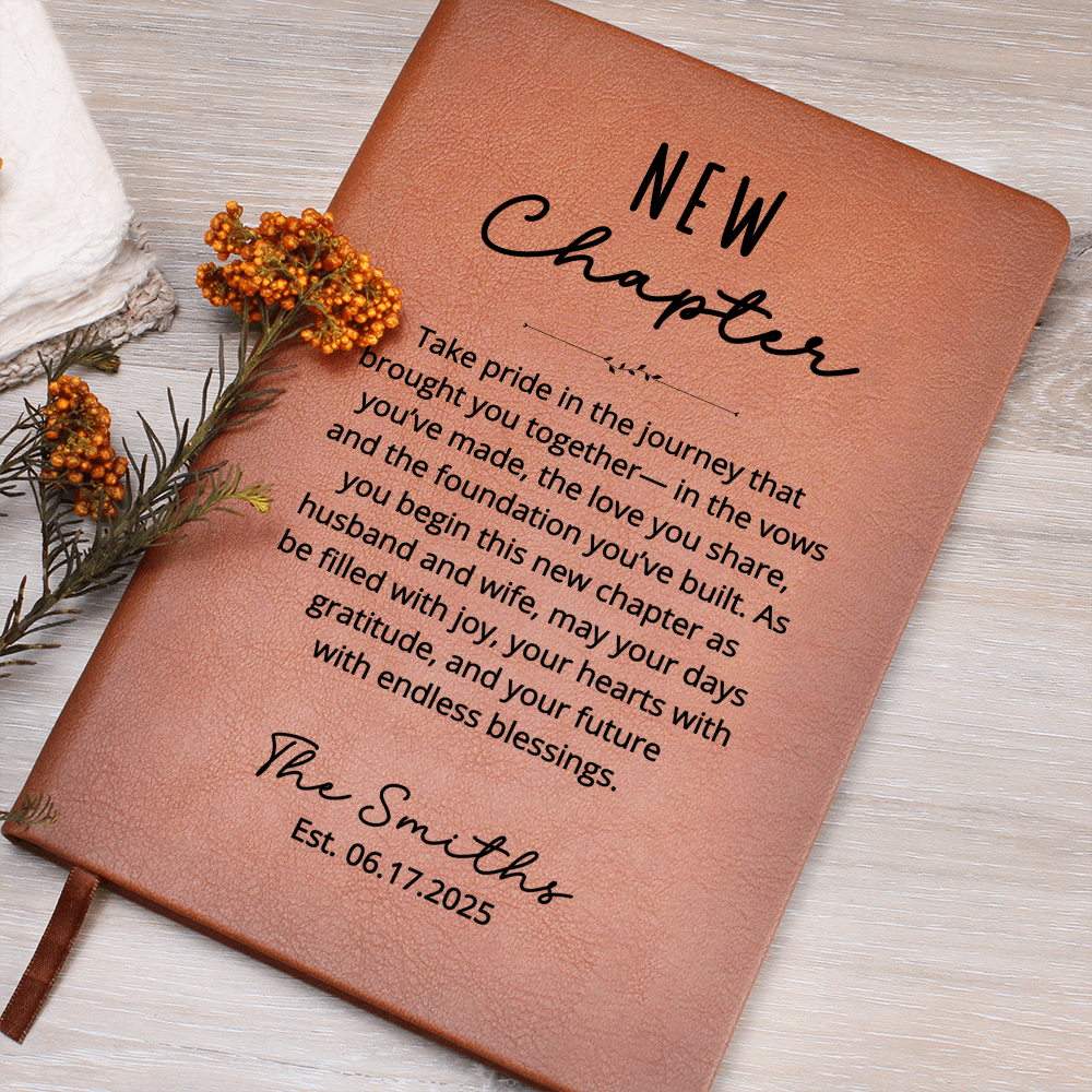 Custom Wedding Journal for Couple | Personalized New Chapter Gift with Name and Date Bride Groom Keepsake Engagement Gift Idea