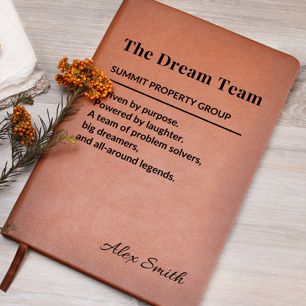 Dream Team Journal – Personalized Team Gift for Coworkers, Staff, Boss, Employees – Custom Appreciation Notebook for Any Group