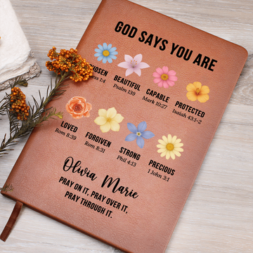 God Says You Are Journal – Personalized Christian Gift for Women – Custom Prayer Notebook with Bible Verses & Floral Design