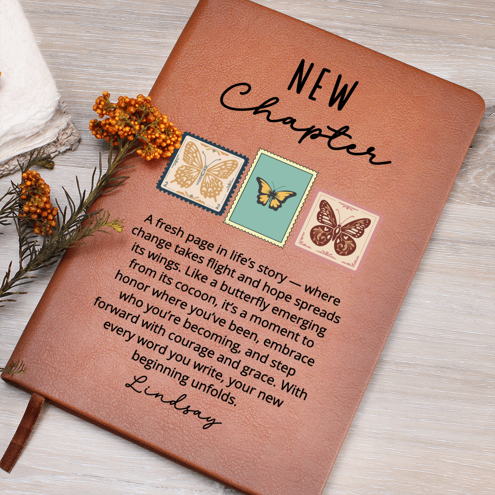 Personalized Butterfly New Chapter Notebook | Custom Name Vegan Leather Journal Sobriety Divorce Recovery Encouragement Healing Gift for Her