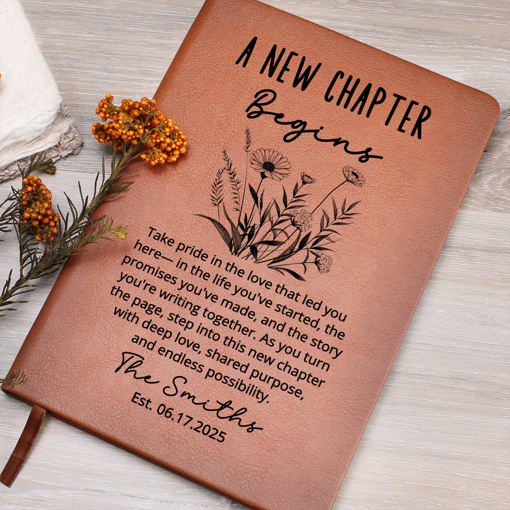A New Chapter Begins Wedding Journal | Personalized Couple Notebook with Name & Date | Custom Floral Keepsake | Bride Groom Gift