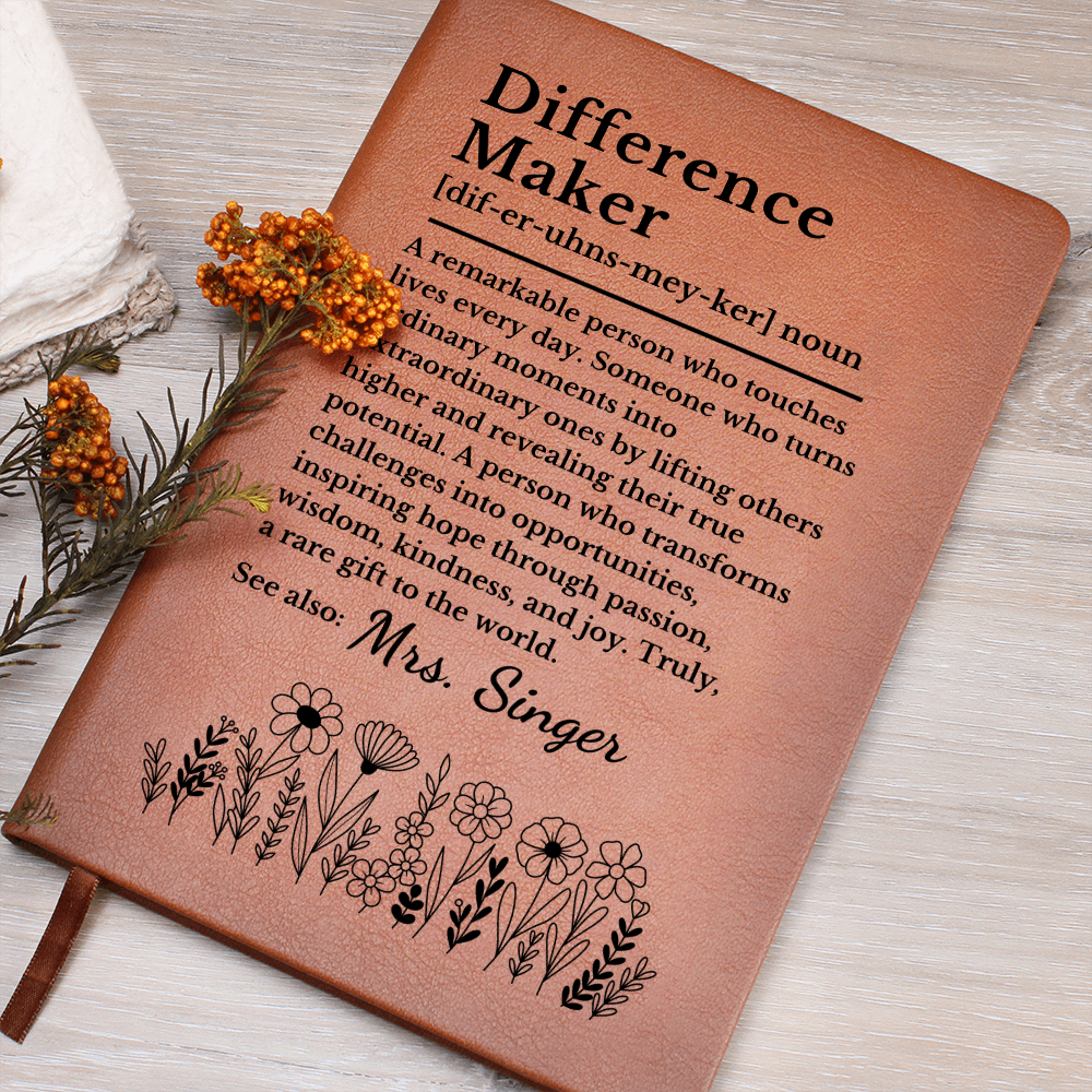 Difference Maker Personalized Journal | Custom Vegan Leather Notebook Mentor Teacher Coach Gift Christmas Appreciation Thank You