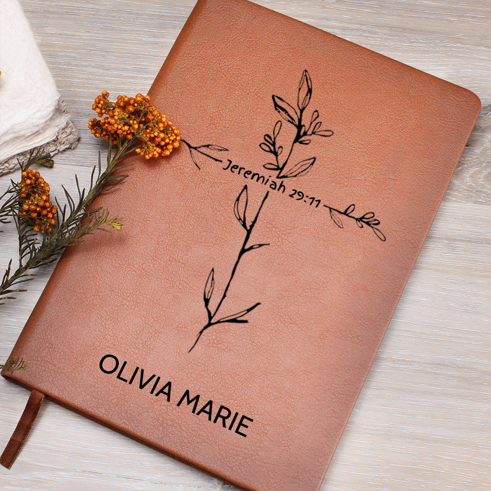 Jeremiah 29:11 Journal, Personalized Name Bible Verse Notebook, Christian Gift for Her, Faith Journal, Floral Cross Scripture Notebook