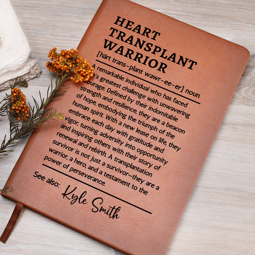 Personalized Heart Transplant Warrior Journal | Custom Name Vegan Leather Notebook | Transplant Survivor Gift | Organ Donation Keepsake