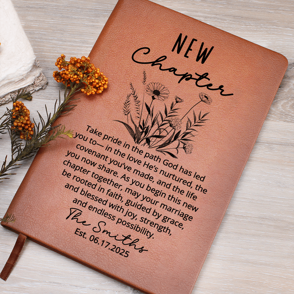 Christian Wedding Gift for Couple | Personalized Faith Journal with Name and Date | God-Centered Marriage Keepsake New Chapter Notebook