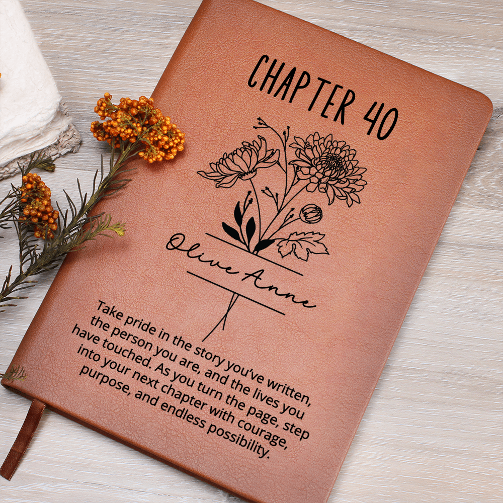 Forty Birthday Birth Flower Gift Best Friend Personalized Name Journal Gift for Her Bookish 40th Birthday Gift For Book Lovers, Fortieth One More Chapter