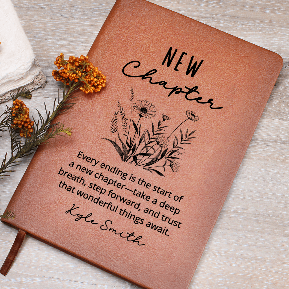 New Chapter Personalized Name Vegan Leather Journal, Cute Birthday | New Beginnings | Fresh Start Gift for Her | Gift for Friend