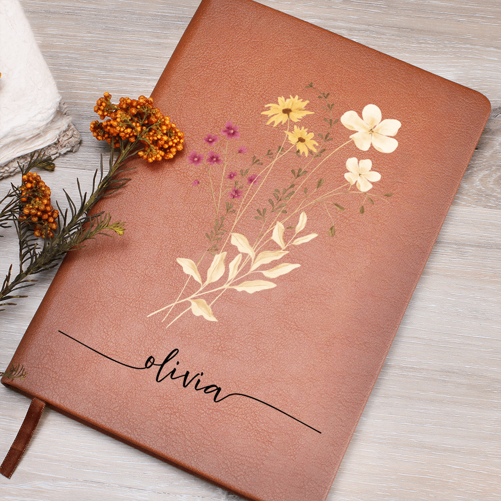 Wildflower Personalized Journal with Name & Date – Custom Floral Notebook Gift for Her, Bridesmaid, Mom, Bride Gratitude Diary for Women