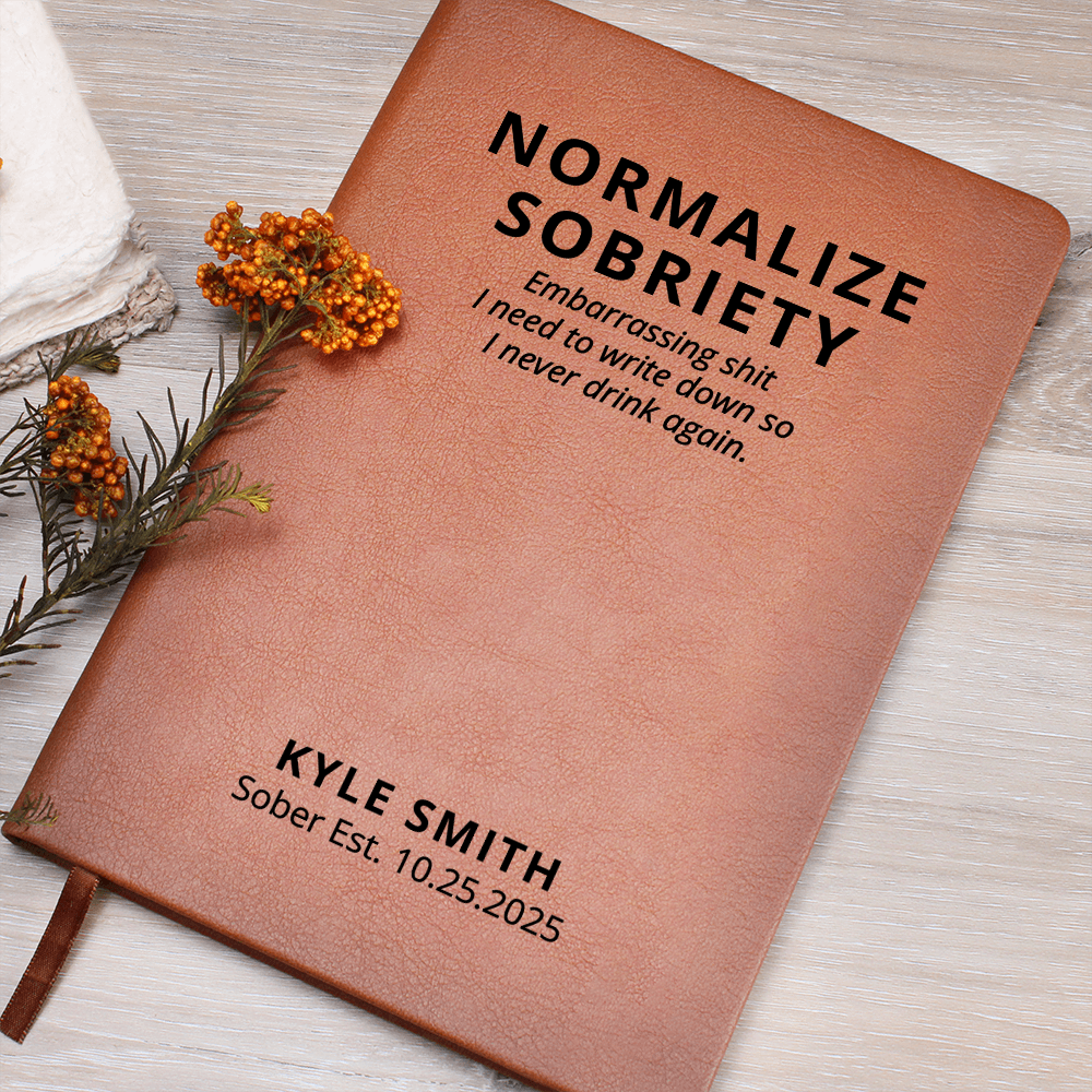 Normalize Sobriety Journal, Personalized Name & Date Vegan Leather Notebook, Sobriety Gift, Recovery Anniversary Keepsake, Sponsor Gift