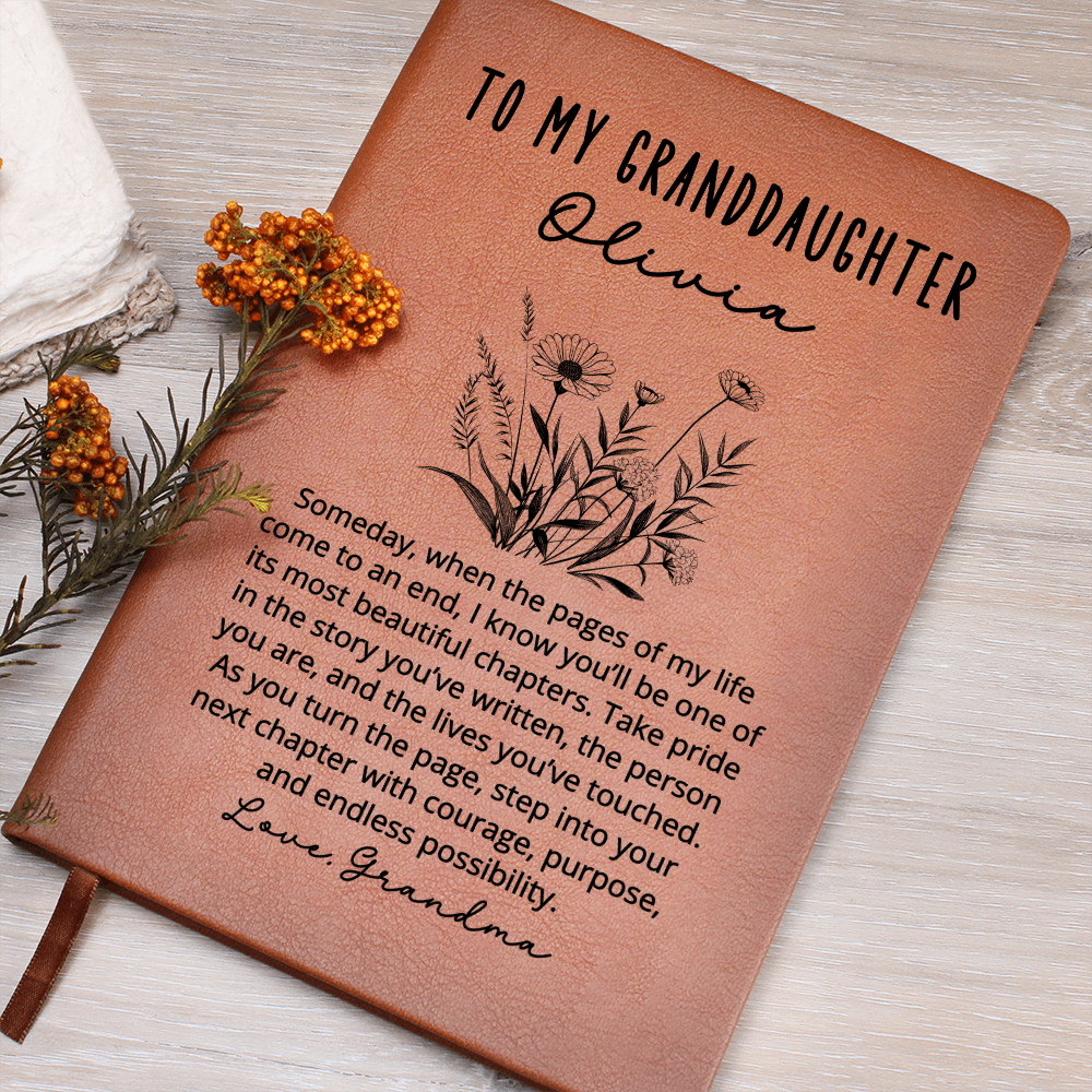 To My Granddaughter Journal – Personalized Christmas Gift from Grandma or Grandpa, Custom Vegan Leather Notebook, Keepsake for Her