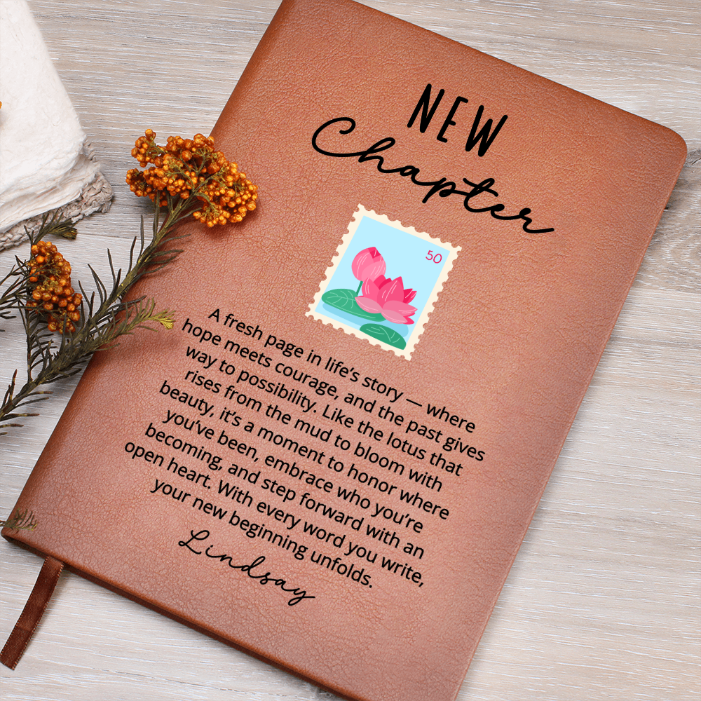 Personalized New Chapter Lotus Journal | Custom Name Vegan Leather Notebook | Sobriety Recovery Divorce Healing Encouragement Gift