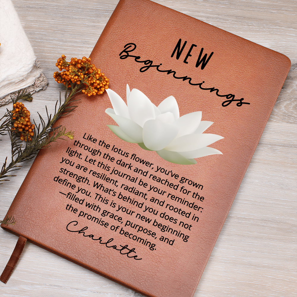 Lotus Flower New Beginnings Journal – Custom Name Gift for Her – Divorce, Breakup, Clean Slate, Strength, Sober Moving or New Job Gift