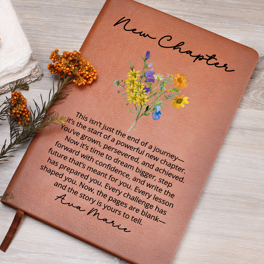 Personalized New Chapter Journal, Custom Name Notebook, A5 Vegan Leather Journal, Retirement Gift, New Beginnings, Coworker Gift