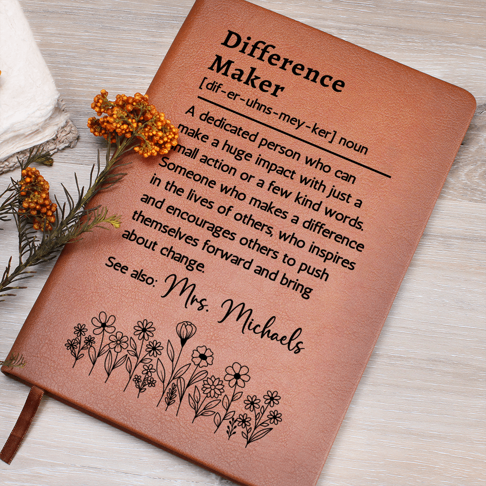 Personalized Mentor Gift Journal | Difference Maker Vegan Leather Notebook Custom Name Teacher Coach Christmas Appreciation Gift