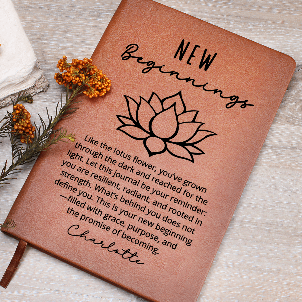 New Beginnings Journal Gift for Her – Custom Name Lotus Flower Notebook – Divorce, Healing, Encouragement, Fresh Start, Self Love Gift