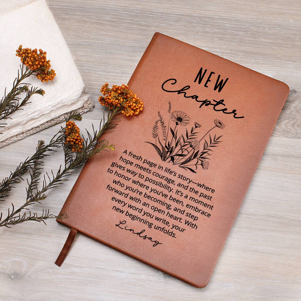 Personalized New Chapter Journal | Custom Name Vegan Leather Notebook | Retirement Divorce Sobriety Recovery New Beginnings Gift