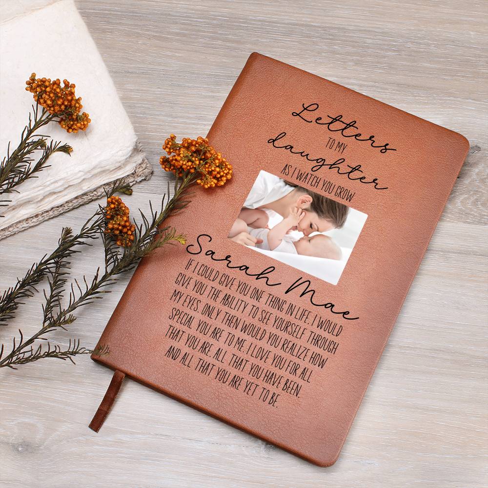 Personalized Letters to My Little Girl Journal - Custom Daughter Memory Book, Baby Shower Gift, New Mom Gift, Vegan Leather with Photo Upload