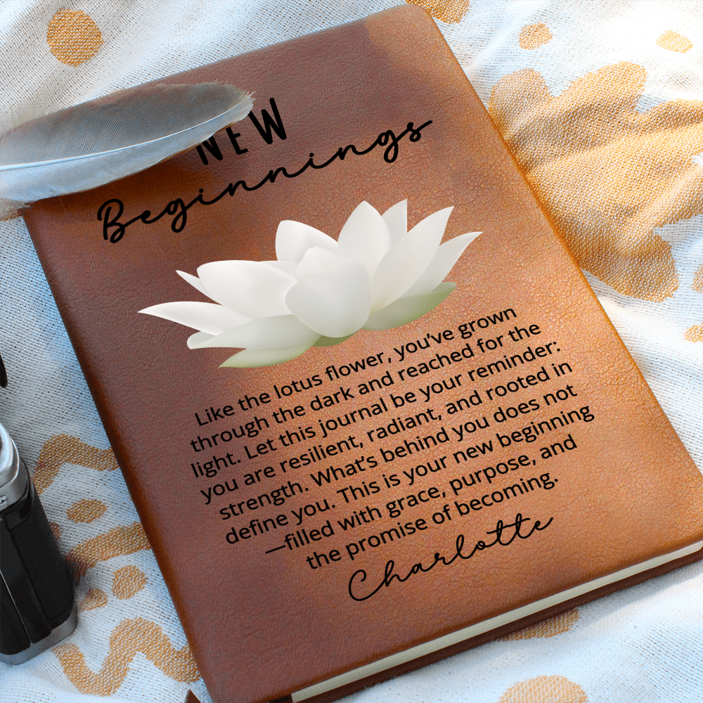 Lotus Flower New Beginnings Journal – Custom Name Gift for Her – Divorce, Breakup, Clean Slate, Strength, Sober Moving or New Job Gift