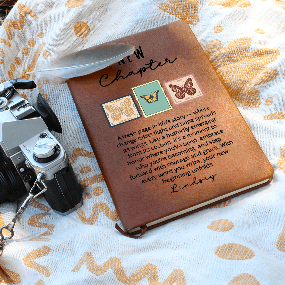 Personalized Butterfly New Chapter Notebook | Custom Name Vegan Leather Journal Sobriety Divorce Recovery Encouragement Healing Gift for Her