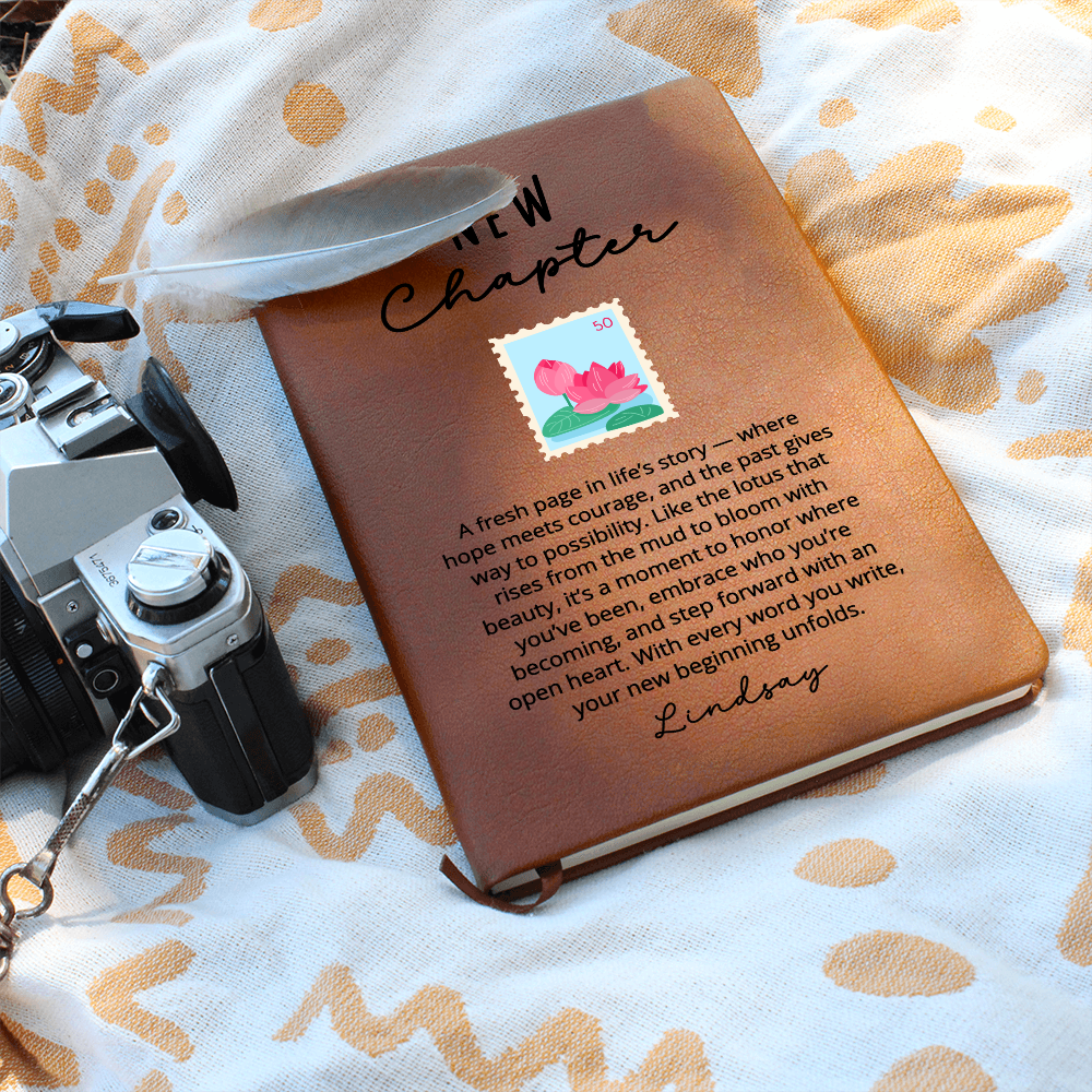 Personalized New Chapter Lotus Journal | Custom Name Vegan Leather Notebook | Sobriety Recovery Divorce Healing Encouragement Gift