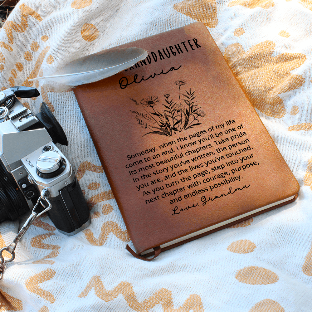To My Granddaughter Journal – Personalized Christmas Gift from Grandma or Grandpa, Custom Vegan Leather Notebook, Keepsake for Her