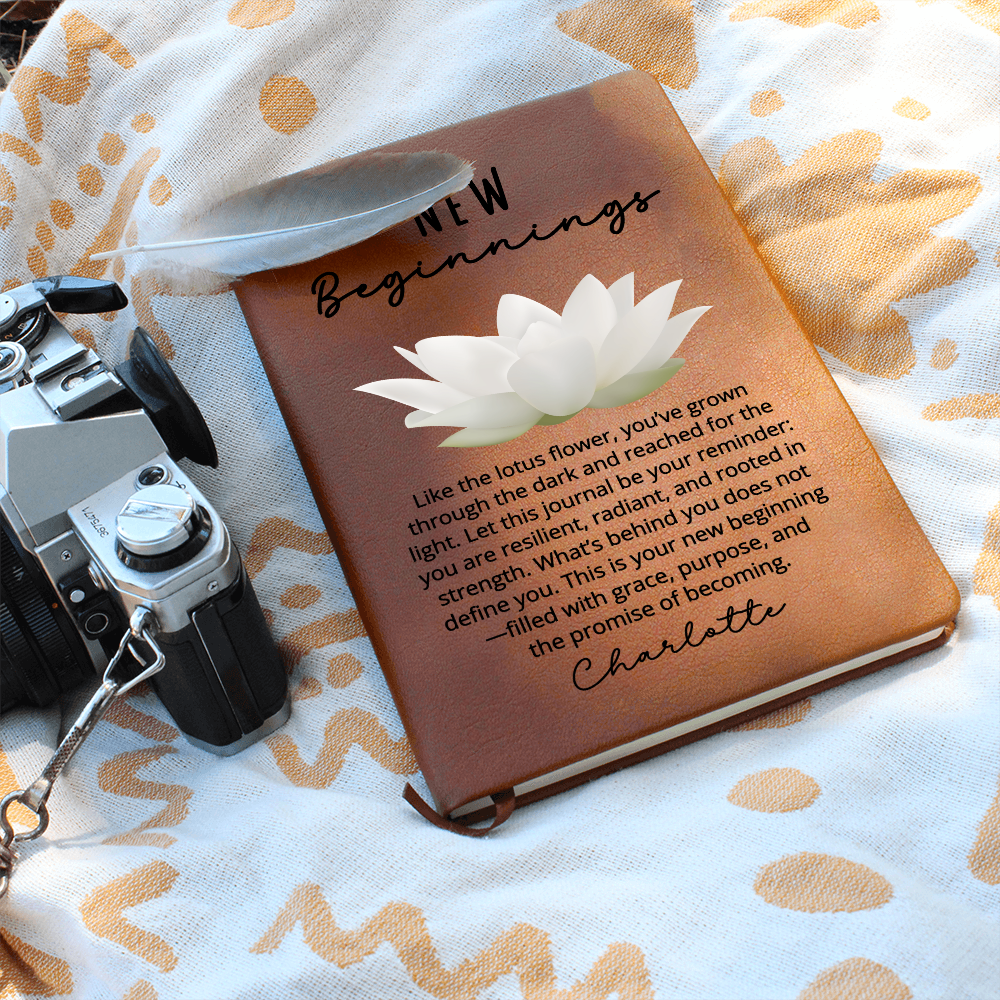 Lotus Flower New Beginnings Journal – Custom Name Gift for Her – Divorce, Breakup, Clean Slate, Strength, Sober Moving or New Job Gift